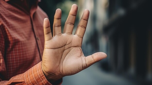 Foto señal de parada de mano concepto de advertencia denegación precaución comunicación simbólica que impide la posterior pro