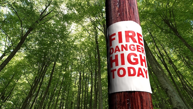 Señal de peligro de incendio en el árbol