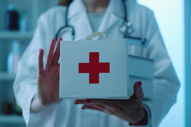 Foto señal de primeros auxilios con la mano del médico