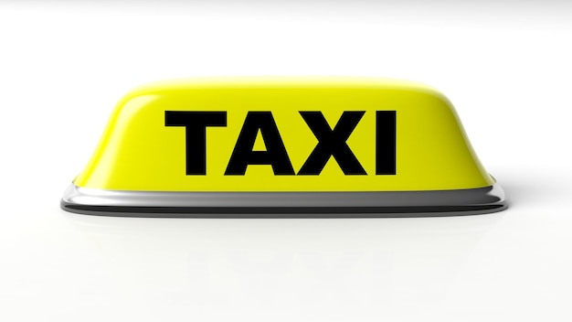 Señal de techo de coche taxi amarillo aislado sobre fondo blanco.