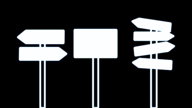 Señal de tráfico blanco tablero en blanco con lugar para texto Maqueta aislada en señal de información blanca sobre fondo negro Dirección
