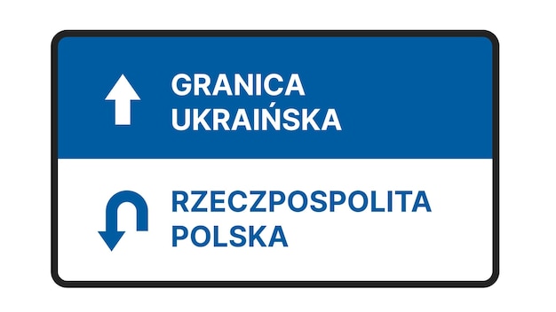 Señal de tráfico con instrucciones escritas en polaco Protesta fronteriza ucraniana por Polonia