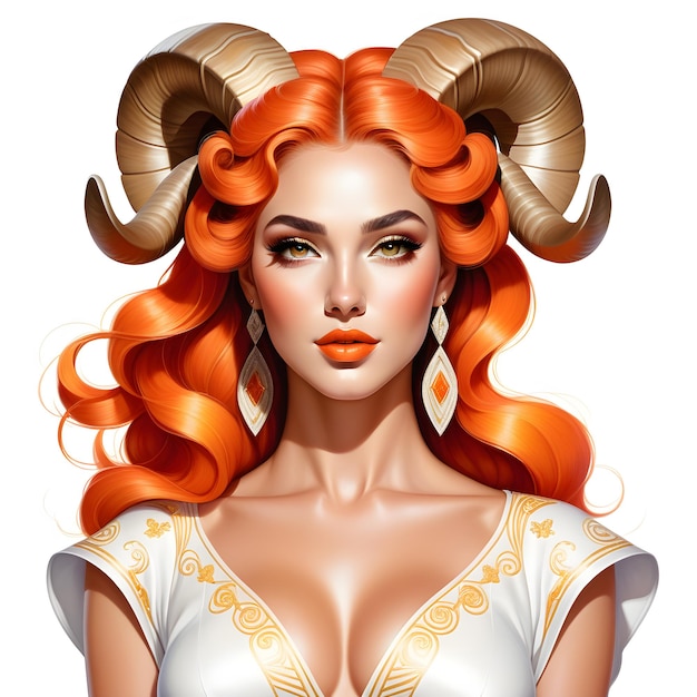 Señal del zodiaco de la mujer Aries en fondo blanco