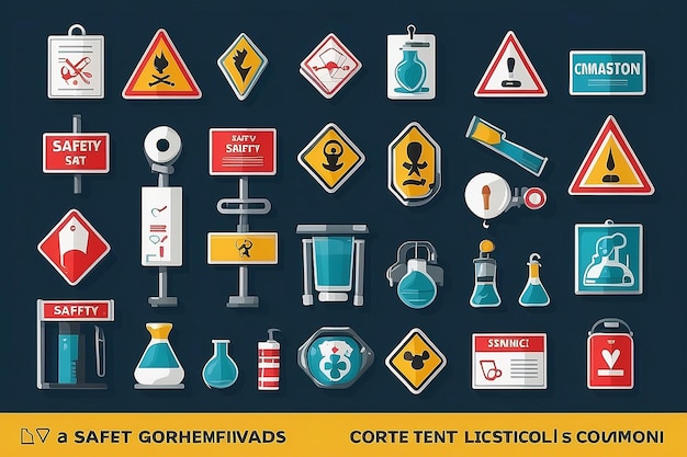 Foto señales y símbolos de seguridad ilustración de las precauciones de laboratorio vectorial