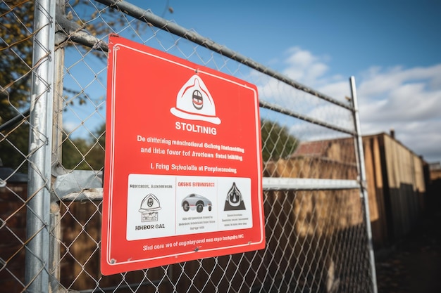 La señalización de las normas de salud y seguridad en el sitio de construcción en el límite de la valla AR 32