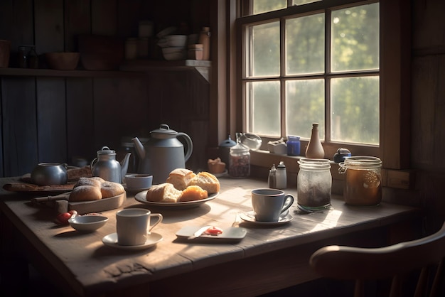 Sencilla escena de desayuno en el campo IA generativa