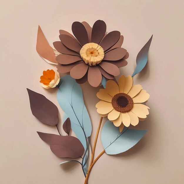 Un sencillo arte floral en 3D con colores suaves y estilo bohemio.