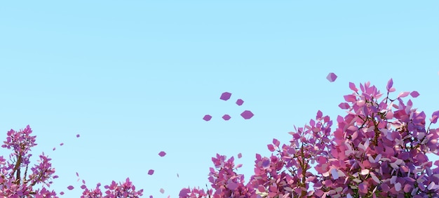Sencillo PINK deja los árboles y el cielo AZUL de fondo de verano 3D Render