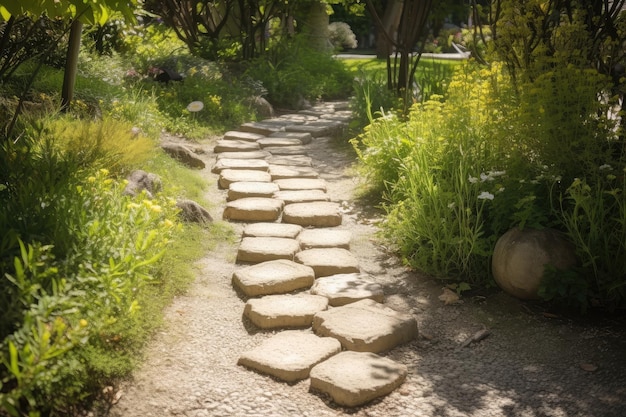 Un sencillo sendero a través de un jardín salpicado de escalones