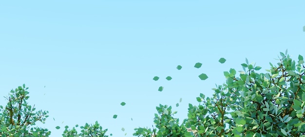 Sencillo verde hojas de árboles y cielo AZUL de fondo de verano 3D Render