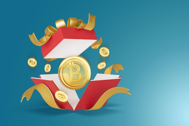 Senden Sie ein Geschenk von Kryptowährungsmünzen 3D-Renderillustration