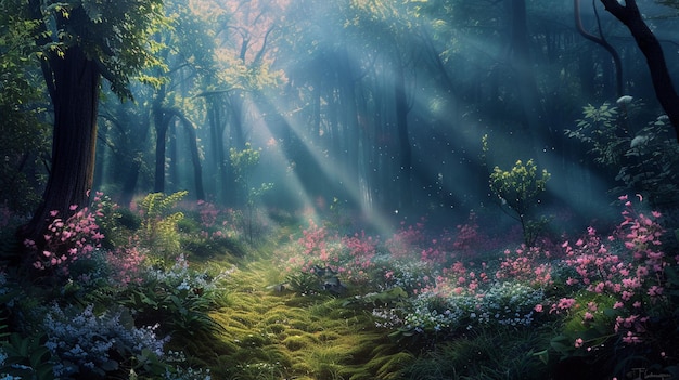 El sendero del bosque encantado Pintura Escena de flores del bosque