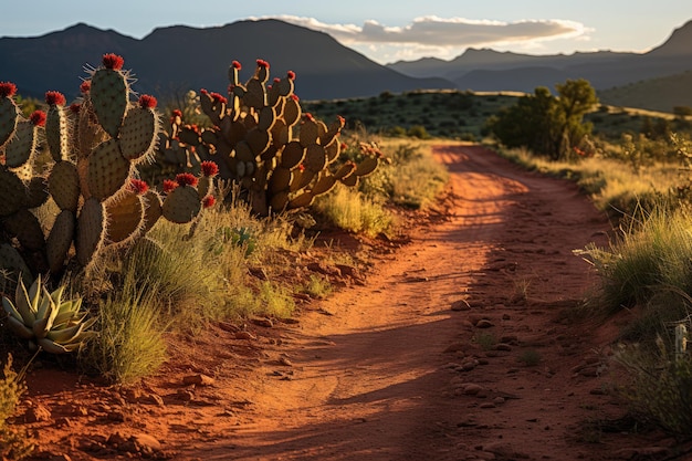 Sendero del desierto SERPENTAIA entre cactus altos espinosos generativos IA