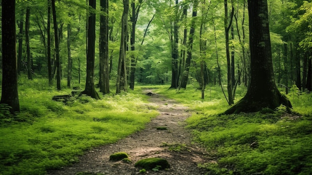 Un sendero de hierba verde en el bosque