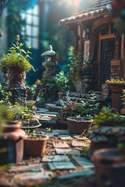 Foto el sendero del jardín en miniatura encantado