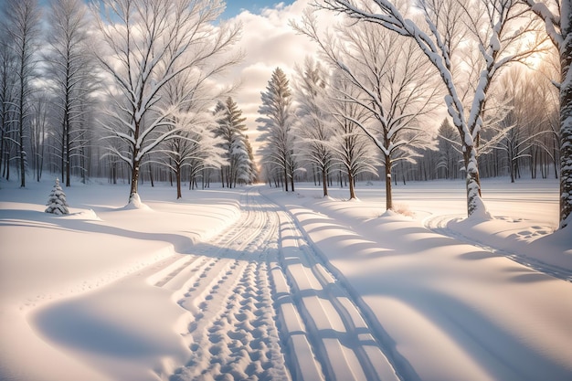 Un sendero nevado de invierno pacífico