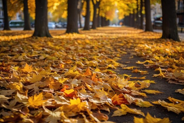 El sendero de otoño salpicado por la luz del sol