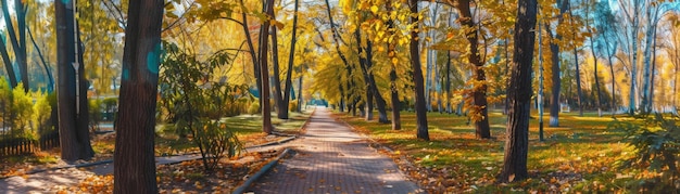 El sendero del parque de otoño con árboles de colores