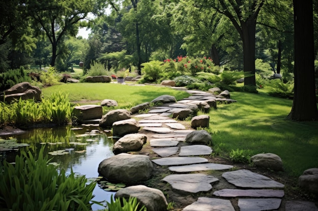 Un sendero de piedra en un parque