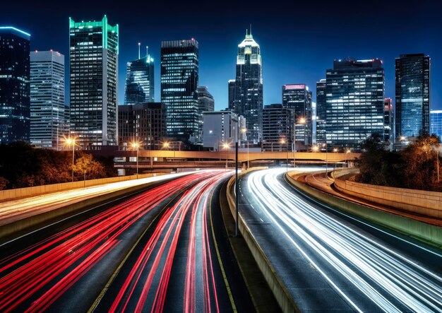 senderos de luz en el fondo del edificio moderno