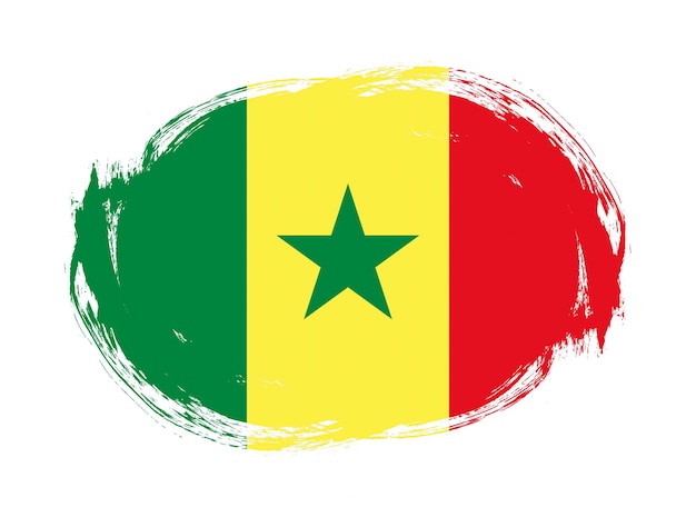 Senegal-Flagge im abgerundeten Pinselstrichhintergrund