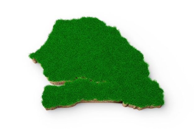 Senegal Mapa suelo tierra geología sección transversal con hierba verde y textura de suelo de roca ilustración 3d