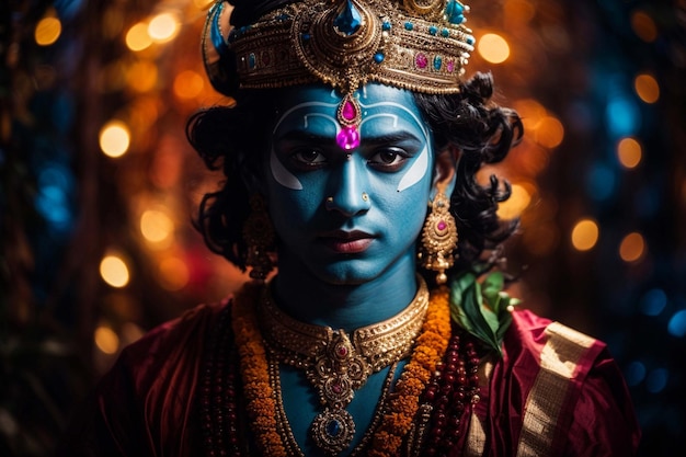 Senhor Hindu Krishna com Chakra poderoso no cosmos