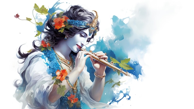 Foto senhor krishna tocando flauta por ocasião do festival janmashtami da índia ai generated