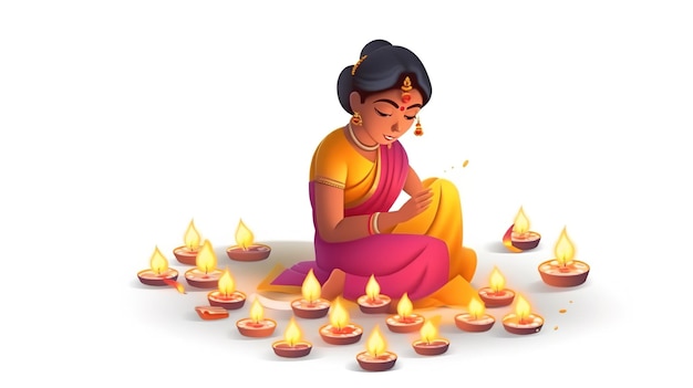 Foto senhora com diwali diya para feliz diwali generative ai