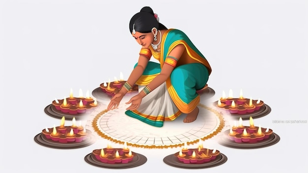 Senhora com diwali diya para feliz diwali Generative ai