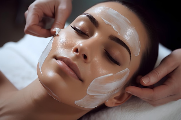 Senhora fazendo sessão de limpeza facial