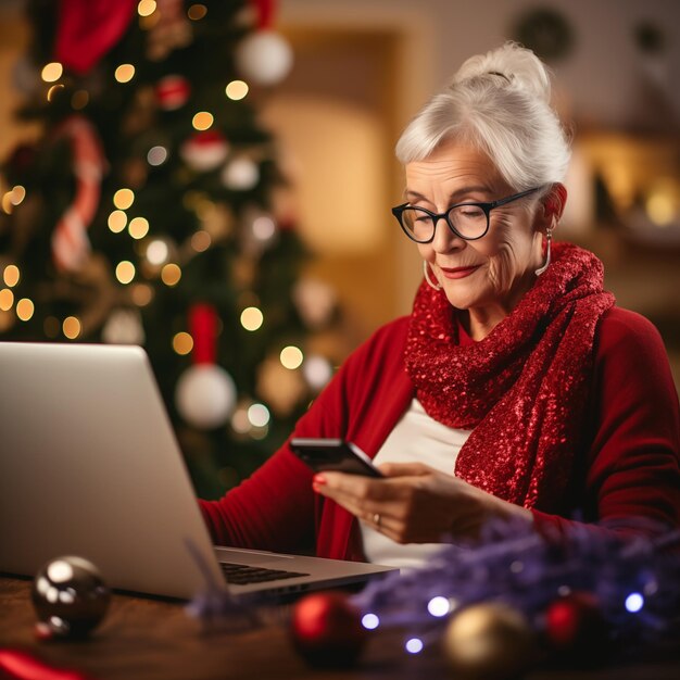 Foto senhora mais velha faz compras online