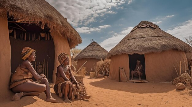 Foto senhoras himba em uma comunidade tradicional himba em kamanjab, norte da namíbia generative ai