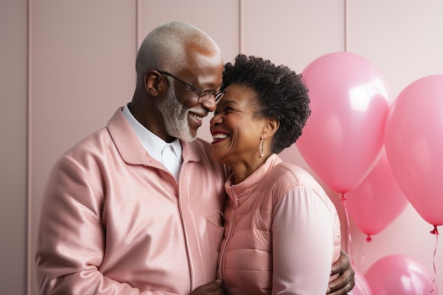 Senior Afro-Paar hält rosa Ballon AI Generiert