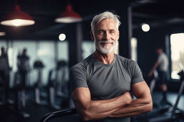 Senior fit man trainiert im Fitnessstudio für einen guten, gesunden Fitness-Lifestyle und Sportübungskonzept