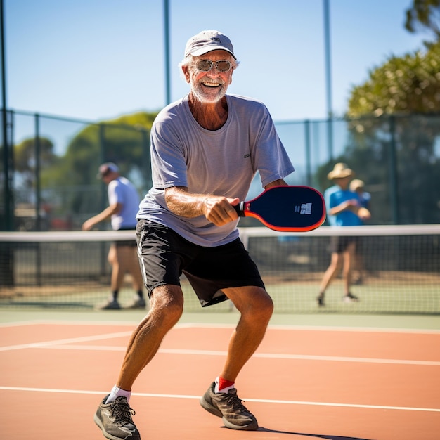 Senior jugando pickleball