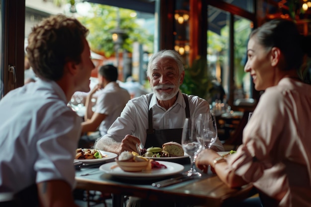 Foto senior-mitarbeiter unterstützen junioren im restaurant