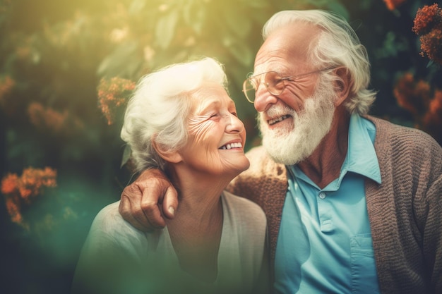 Senior pareja de ancianos fuera Social al aire libre Generar Ai