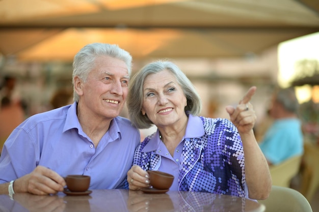 Senior pareja bebiendo té