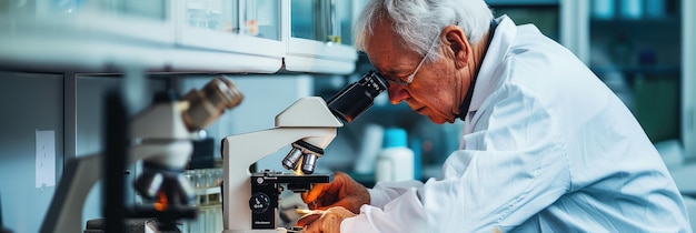 Senior-Wissenschaftler konzentriert sich auf mikroskopische Forschung