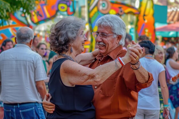 Senioren tanzen auf der Straße im Spaßfestival Pragma