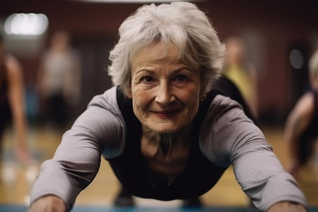 Seniorin trainiert im Fitnessstudio Generative KI