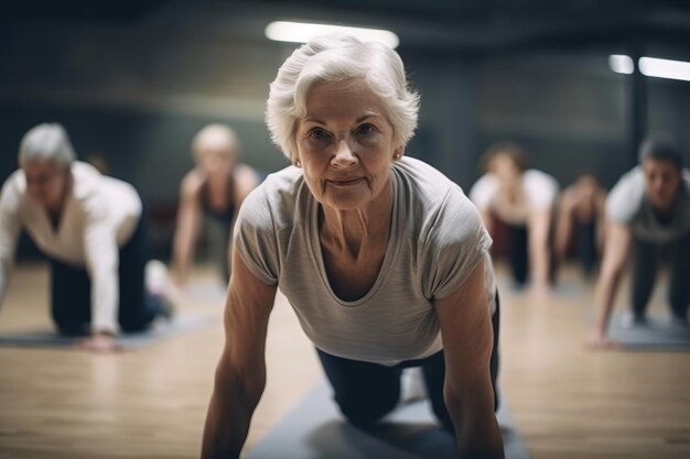 Foto seniorin trainiert im fitnessstudio generative ki