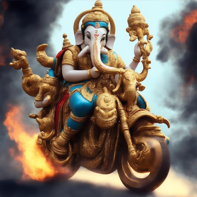 Foto el señor ganesh viene en bicicleta.