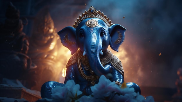 El Señor Ganesha cinematográfico en medio del fondo cósmico