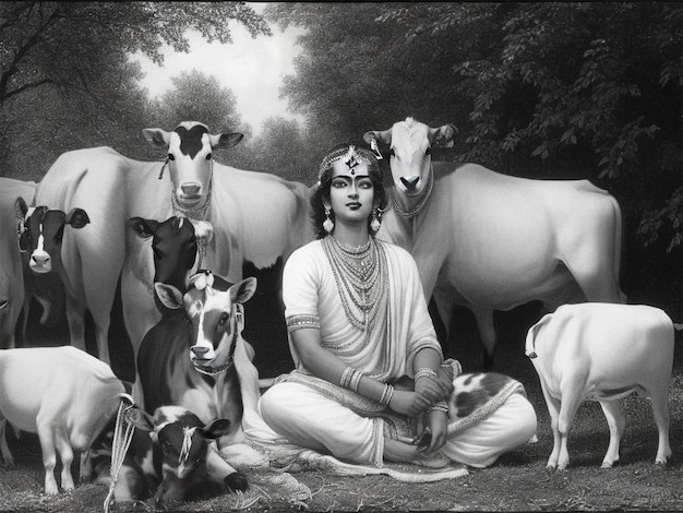 Señor Krishna blanco y negro con fondo de tarjeta del festival Janmashtami