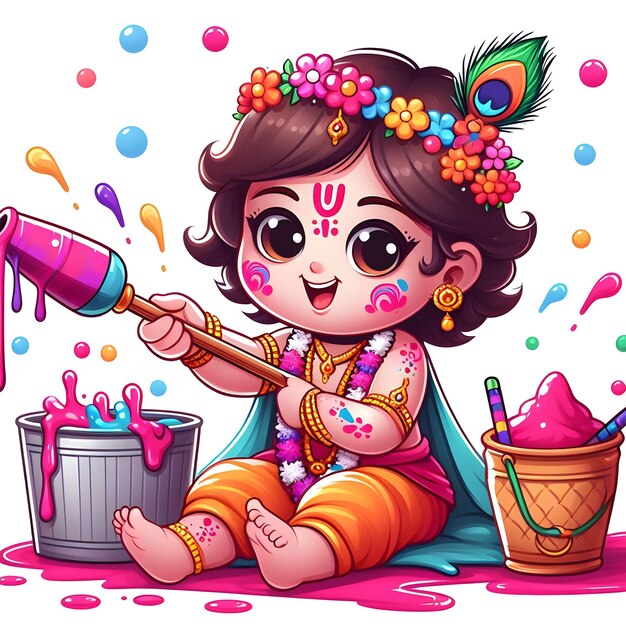 Foto el señor krishna jugando a holi