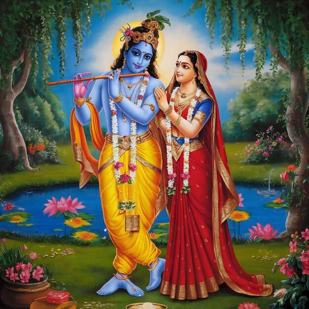 Foto el señor krishna y radha