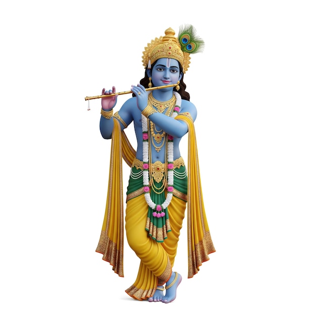 El Señor Krishna tocando la flauta con una pluma de pavo real