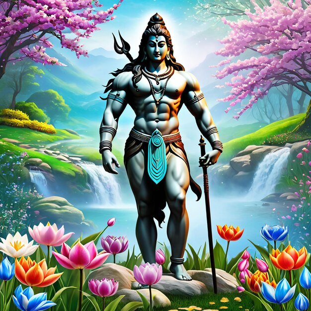 Foto el señor mahadev en el jardín de flores de primavera